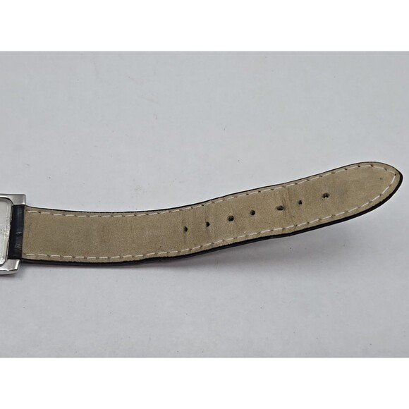 Fossil Steel Dual Time Tank 23mm Watch Silver Black Leather Quartz New Battery - Picture 12 of 13